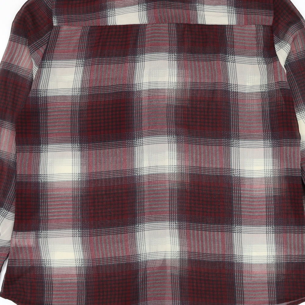 Sparkle & Fade Womens Red Plaid Polyester Basic Button-Up Size XS Collared