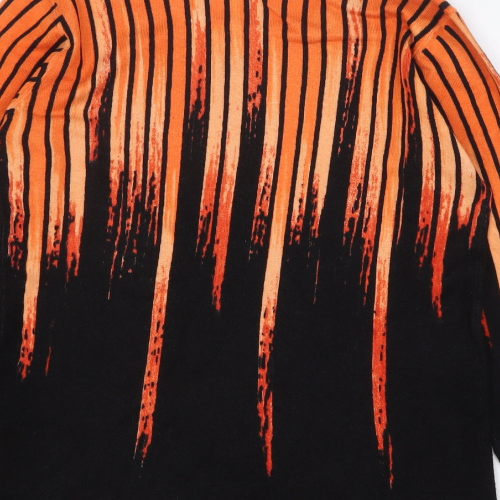 Mitzy Womens Orange Round Neck Striped Viscose Pullover Jumper Size S