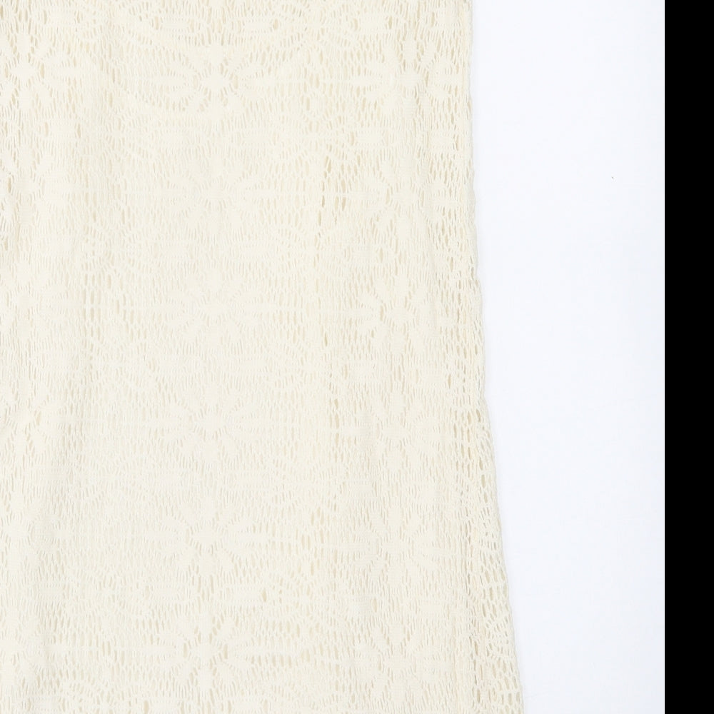 Stradivarius Womens Ivory Geometric Acrylic A-Line Size L Boat Neck Pullover