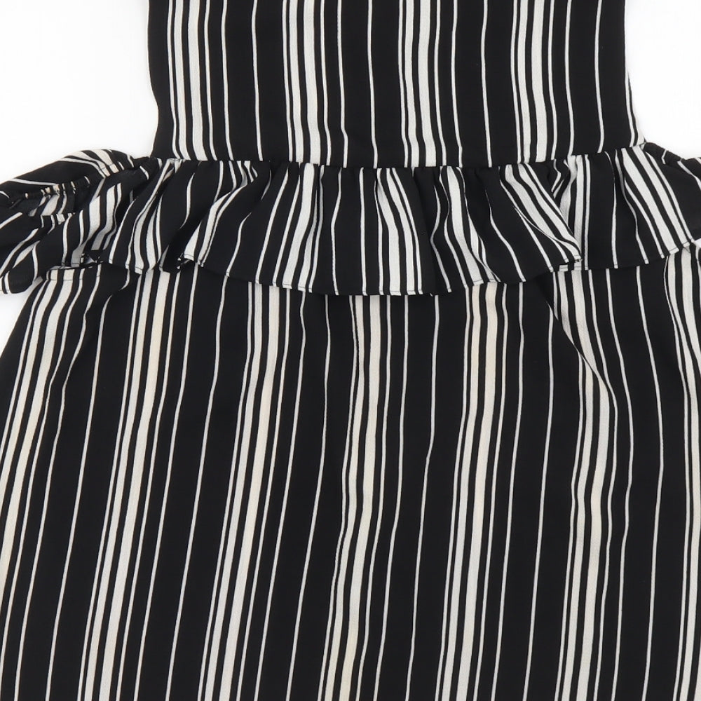 New Look Womens Black Striped Polyester Basic Button-Up Size 14 Collared