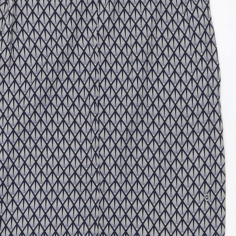 H&M Womens Blue Geometric Polyester A-Line Size 6 Round Neck Button