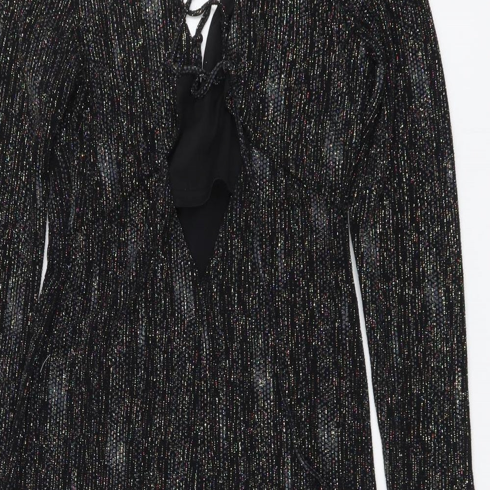 Topshop Womens Black Polyester Bodycon Size 10 V-Neck Pullover