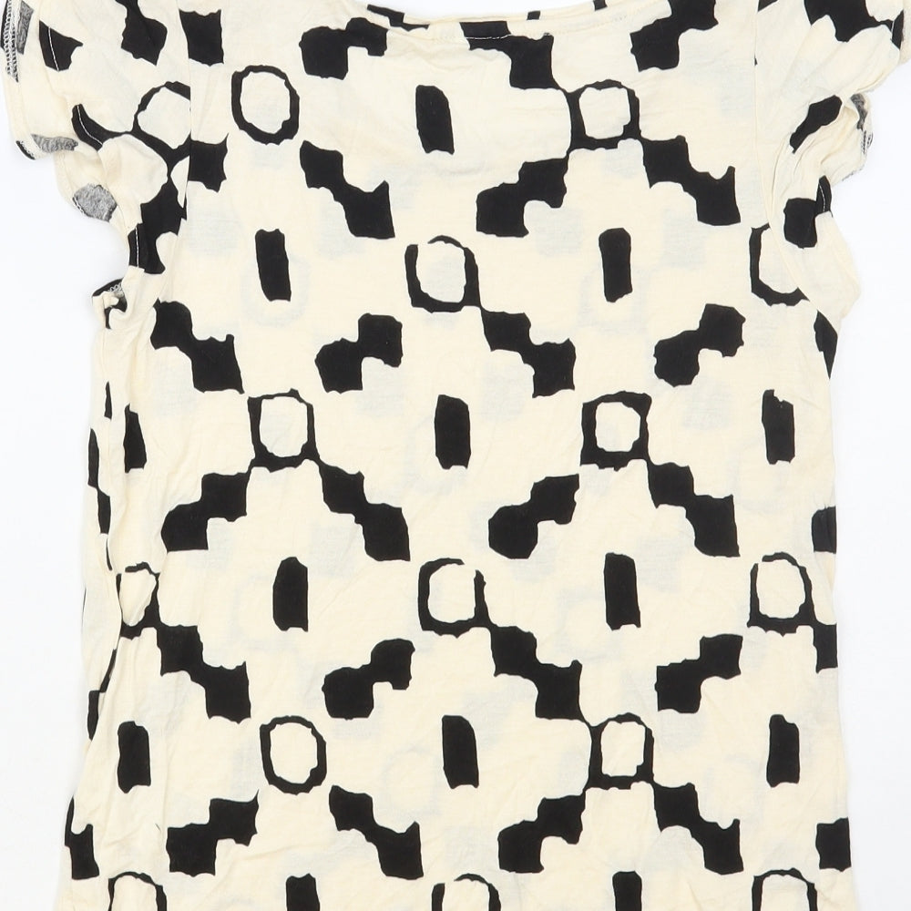 H&M Womens Ivory Geometric Viscose Basic T-Shirt Size XS Round Neck