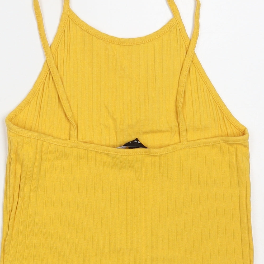 New Look Womens Yellow Cotton Cropped Tank Size 8 Round Neck