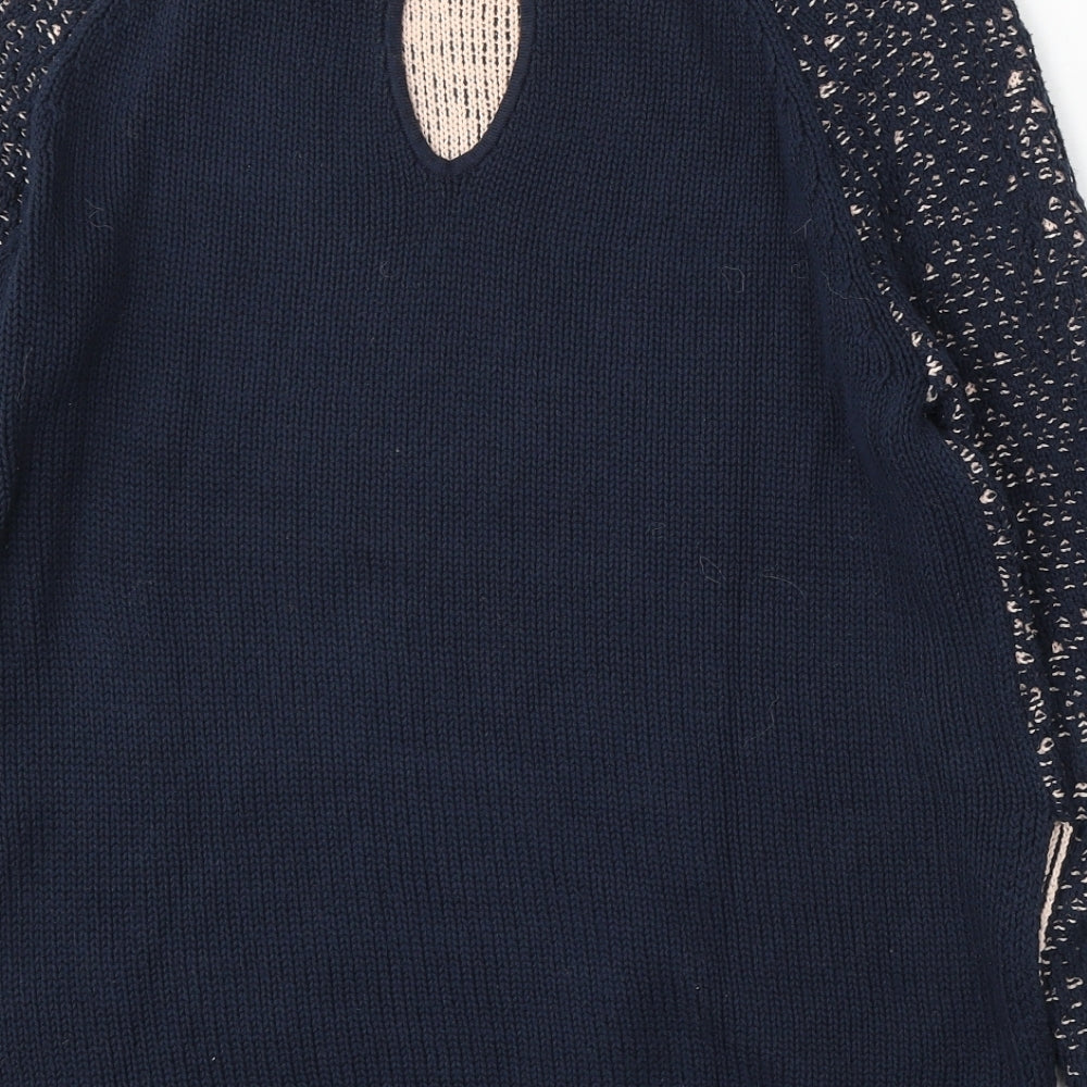 Great Plains Womens Blue Round Neck Cotton Pullover Jumper Size XS