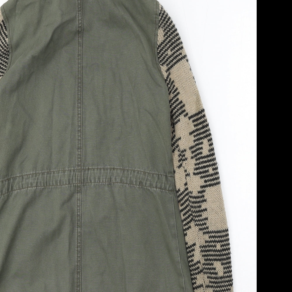 River Island Womens Green Geometric Parka Coat Size 6 Zip