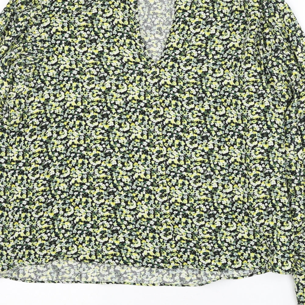 H&M Womens Green Floral Viscose Basic Blouse Size M Round Neck