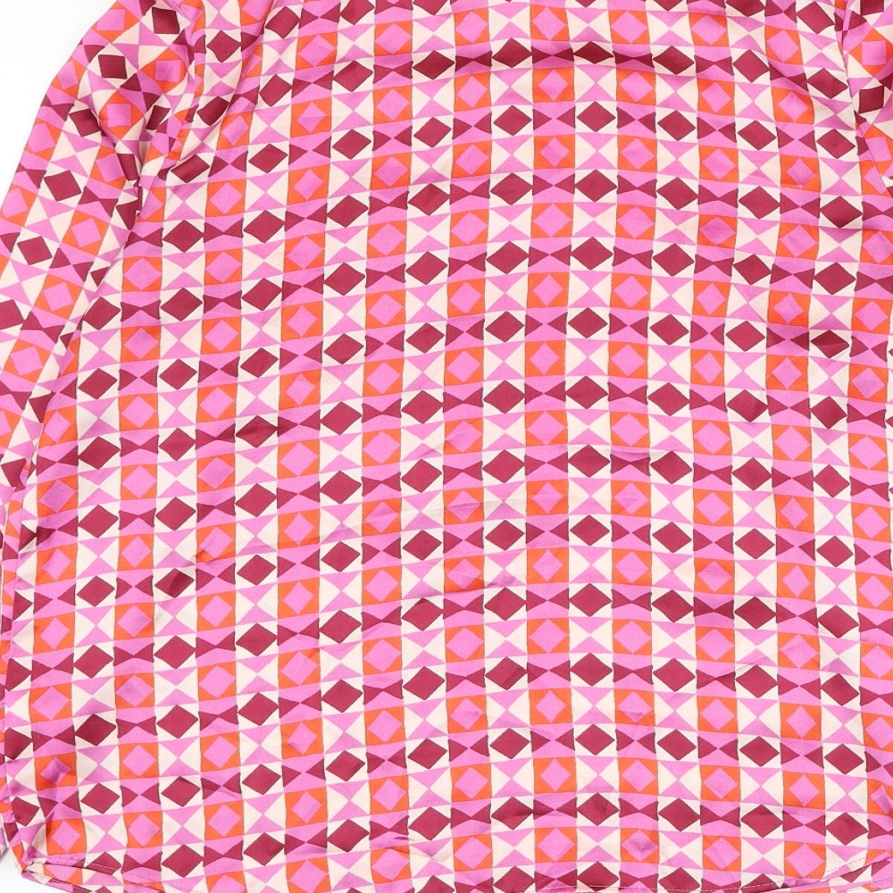 Gallery Womens Pink Geometric Polyester Basic Button-Up Size 10 Round Neck