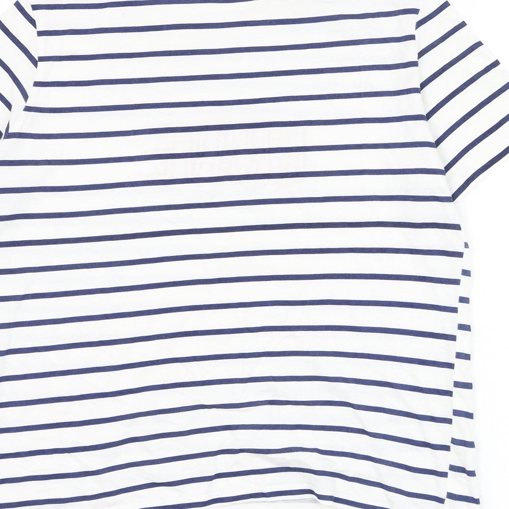 Springfield Womens White Striped Polyester Basic T-Shirt Size L Round Neck - Brave