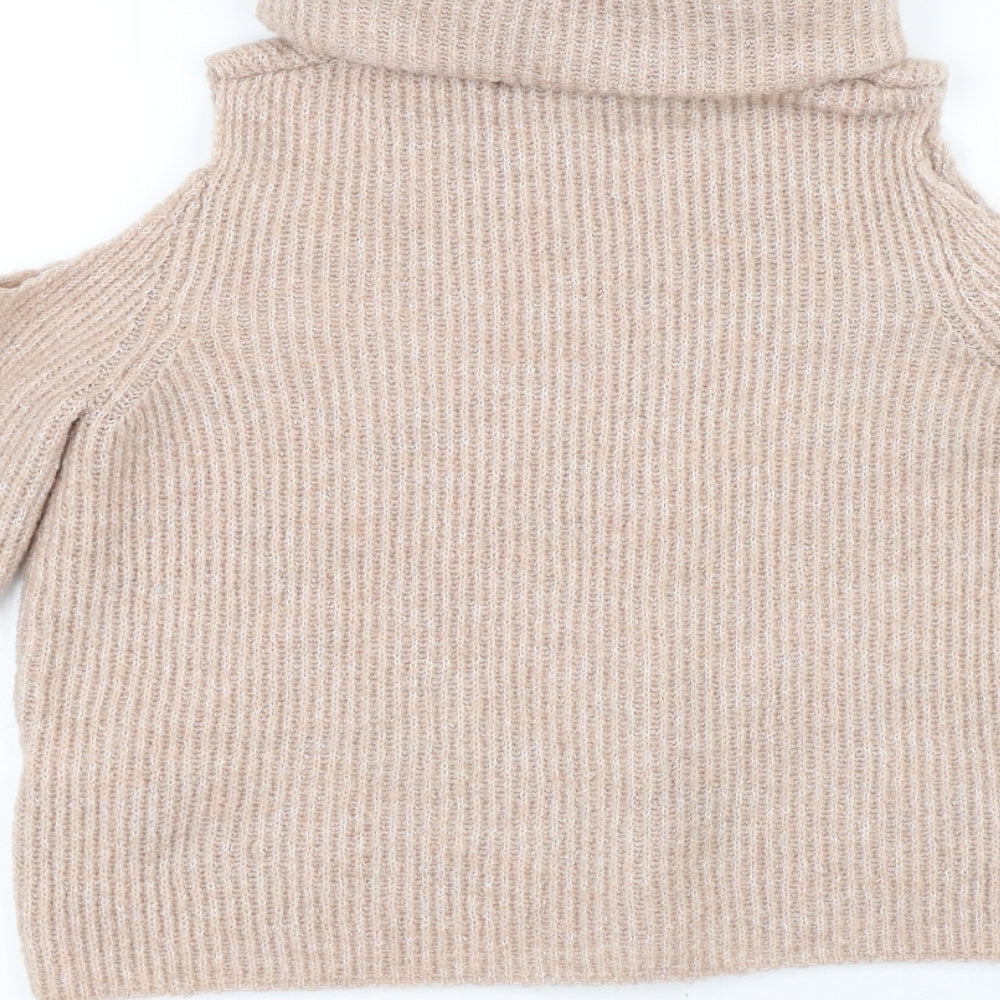 New Look Womens Beige Roll Neck Polyester Pullover Jumper Size 4 - Cold Shoulder