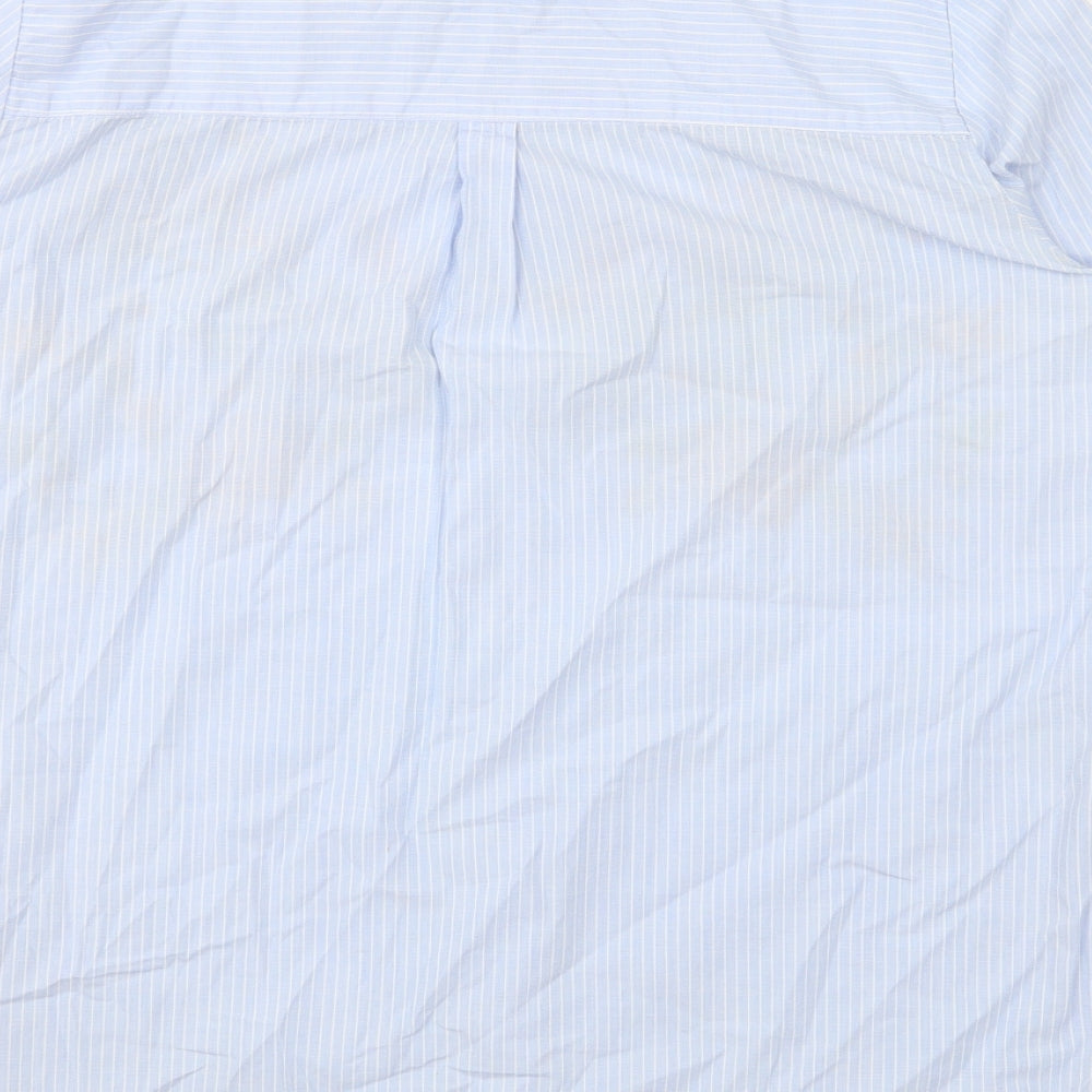 Only Womens Blue Striped Polyester Basic Button-Up Size 8 Collared