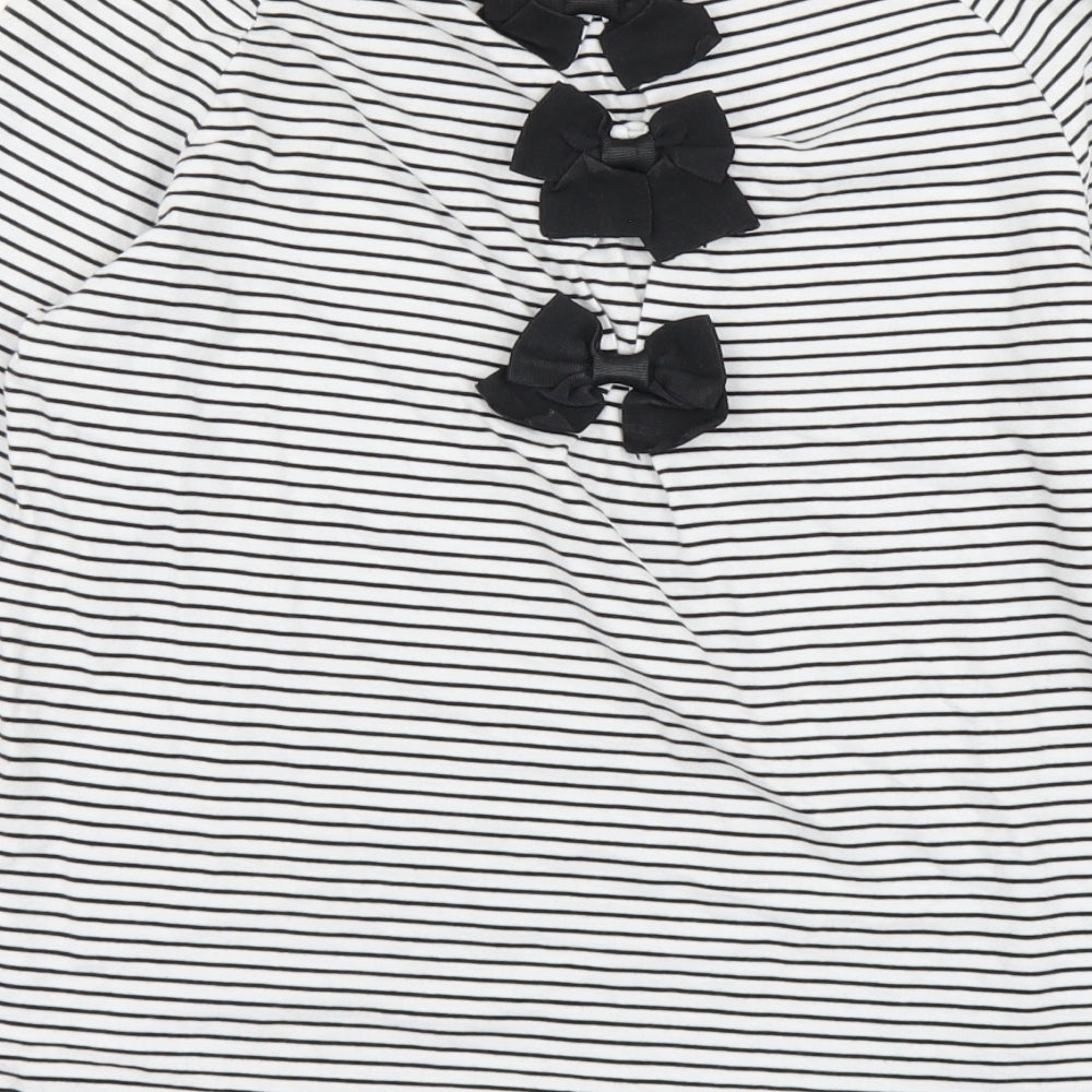 Savida Womens White Striped Cotton Basic T-Shirt Size M Boat Neck
