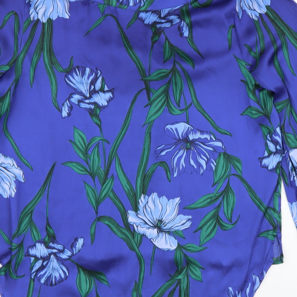 Marks & Spencer Womens Blue Floral Polyester Basic Blouse Size 10 V-Neck