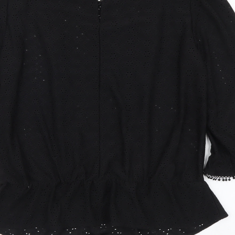 Oasis Womens Black Floral Polyester Basic Blouse Size M Round Neck