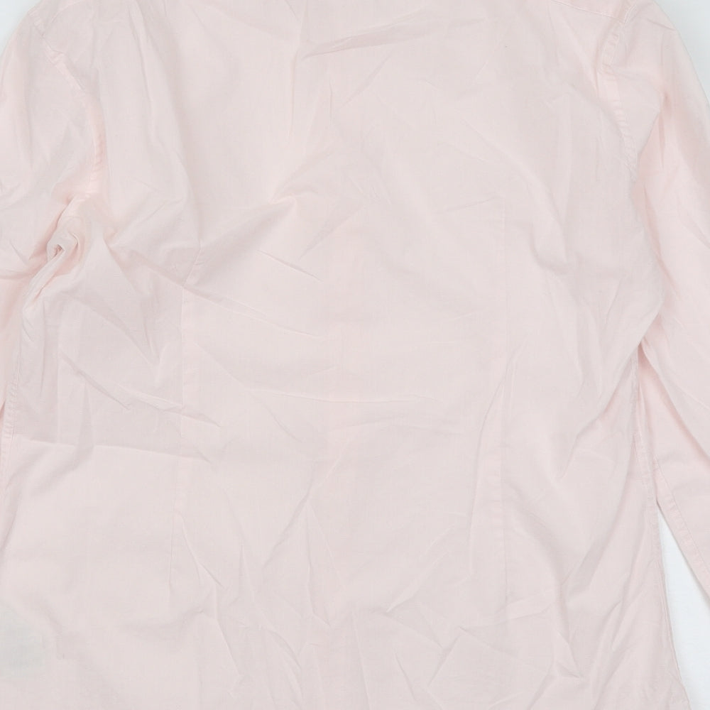 Moss London Mens Pink Geometric Cotton Button-Up Size 15.5 Collared Button