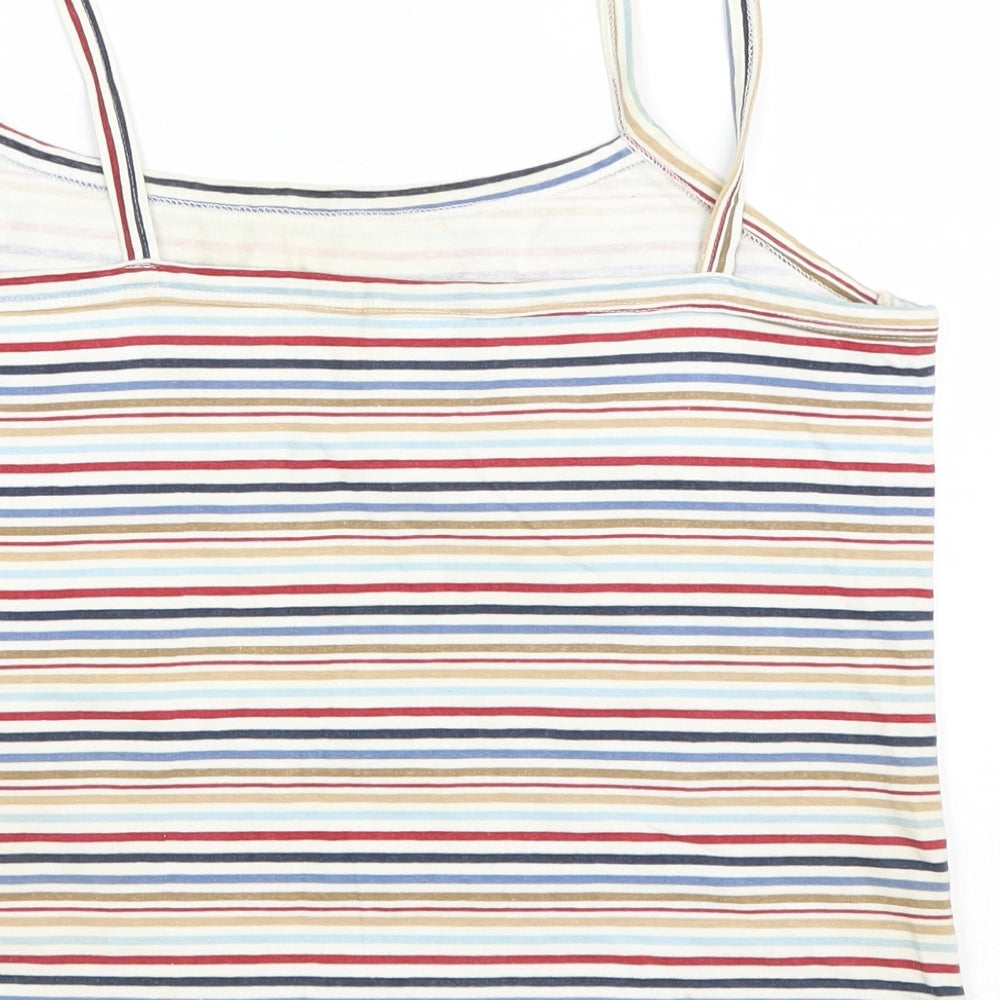 Lady Marlene Womens Ivory Striped Cotton Blend Cropped Tank Size M Square Neck