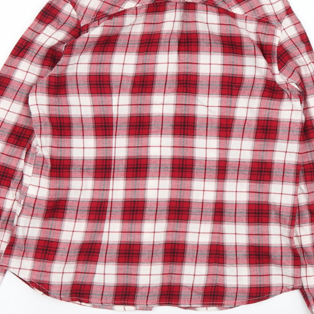 H&M Womens Red Plaid Cotton Basic Button-Up Size S Collared