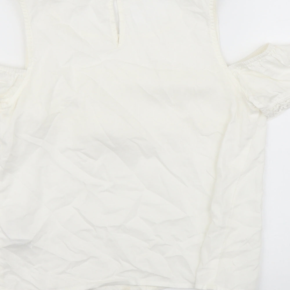 H&M Girls White Viscose Basic Tank Size 9-10 Years Round Neck Button