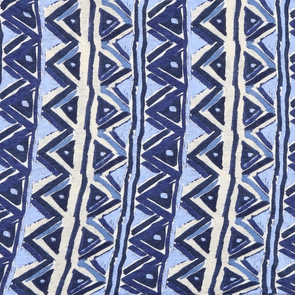 Monsoon Womens Blue Geometric Polyester Basic T-Shirt Size M Round Neck