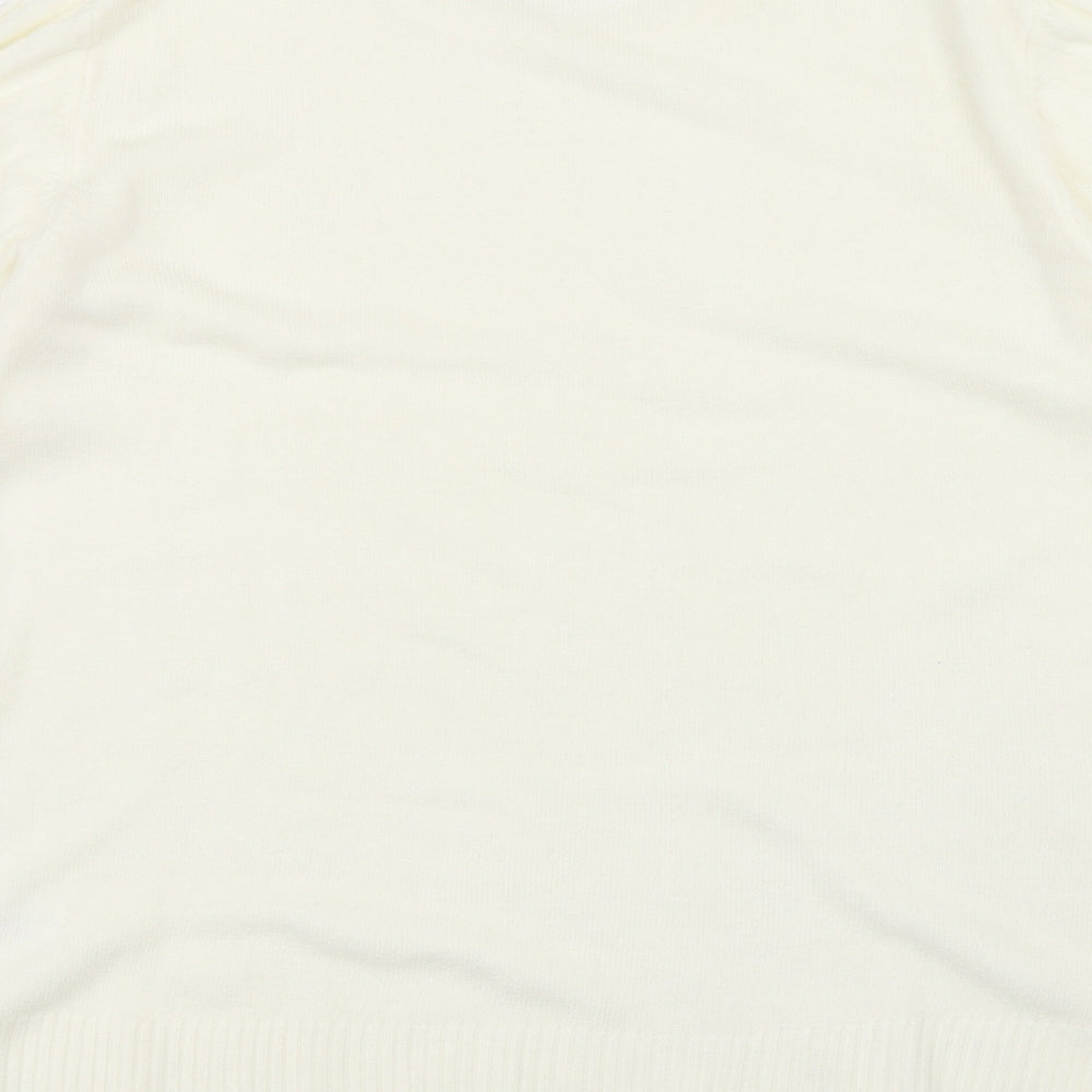 PARAMOUR Womens White Round Neck Acrylic Pullover Jumper Size S