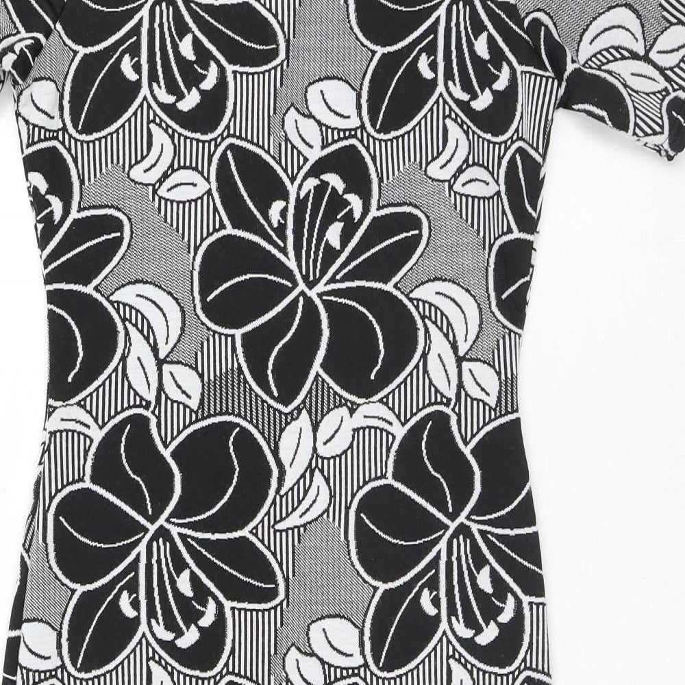 Peacocks Womens Black Floral Polyester A-Line Size 8 Round Neck - Flowers