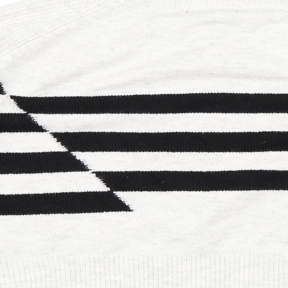 Marks & Spencer Womens White Round Neck Striped Acrylic Pullover Jumper Size M