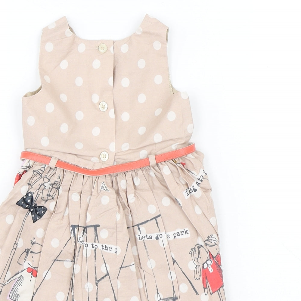 Next Boys Beige Geometric Cotton A-Line Size 3-6 Months Round Neck Button - Flowers