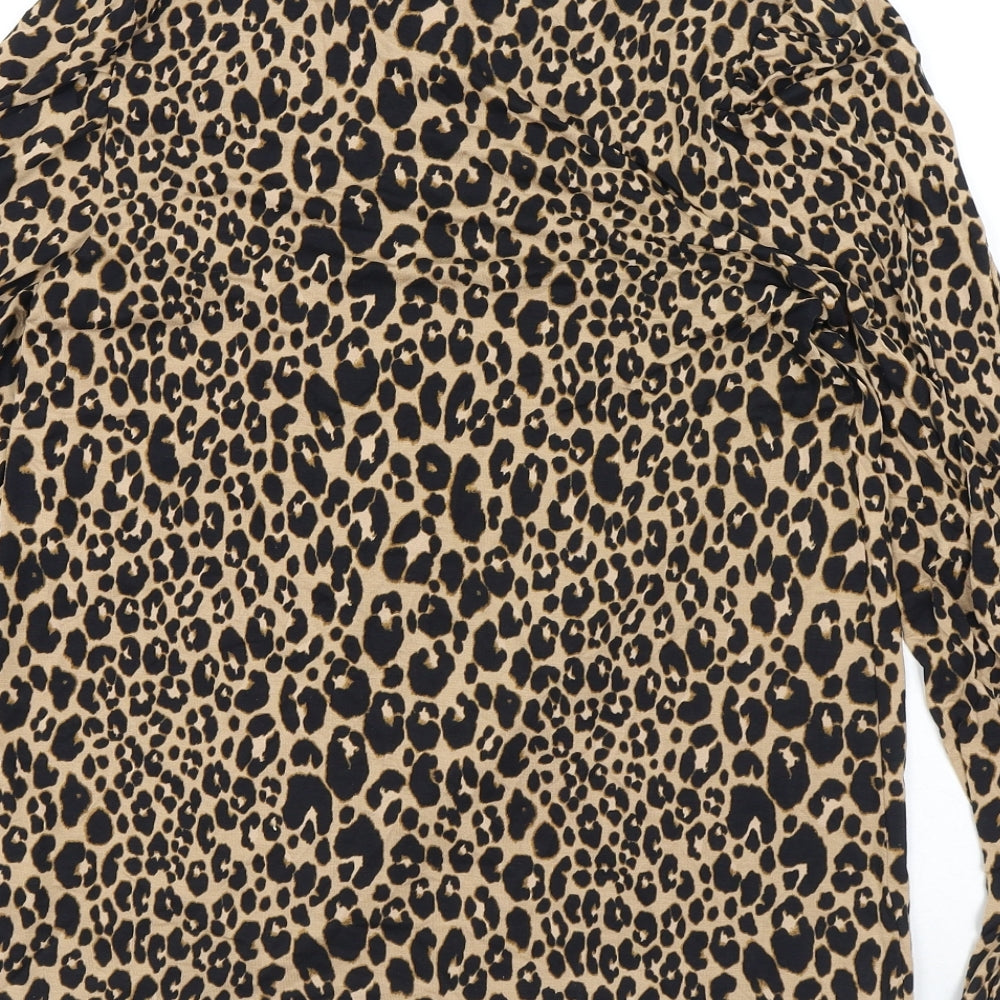 NEXT Womens Multicoloured Animal Print Viscose Basic T-Shirt Size 6 Round Neck - Leopard Print