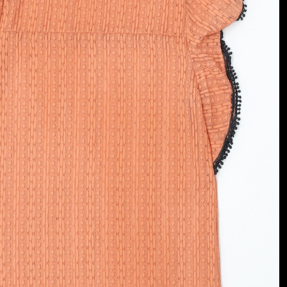 NEXT Womens Orange Nylon Basic Blouse Size 12 Mock Neck