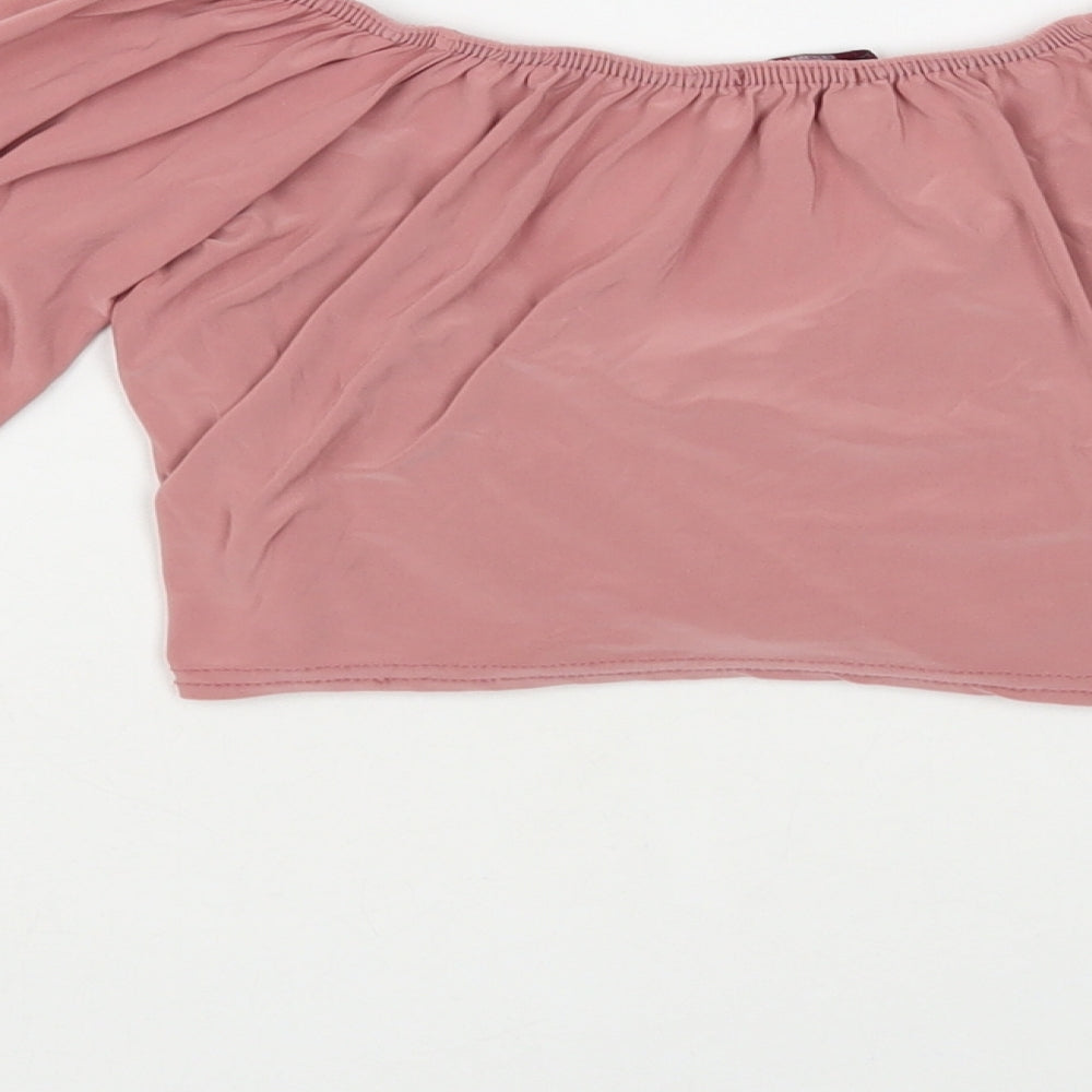 Missi Womens Pink Polyester Cropped Blouse Size 12 V-Neck - Ruched