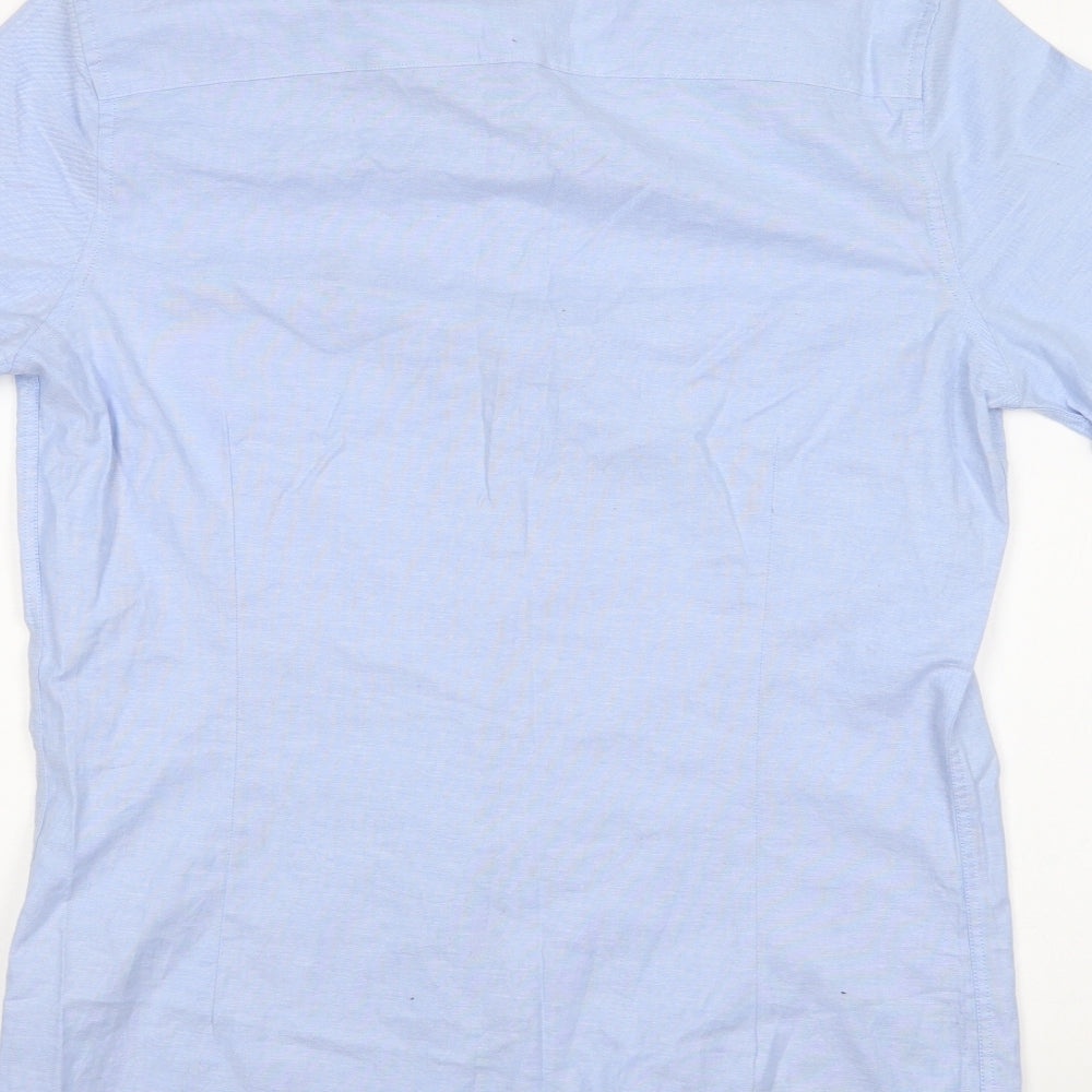 Marks and Spencer Mens Blue Cotton Button-Up Size S Collared Button