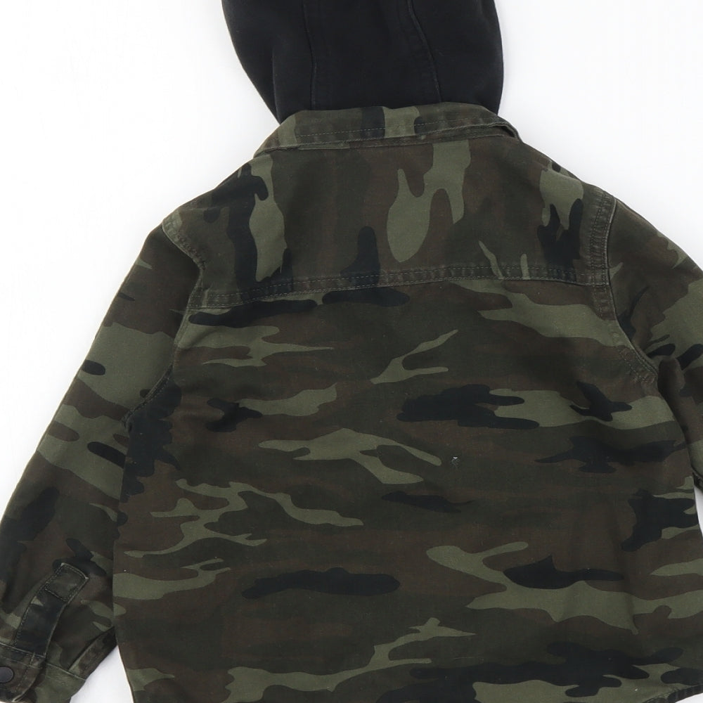 NEXT Boys Green Camouflage Cotton Basic Button-Up Size 2-3 Years Collared Button