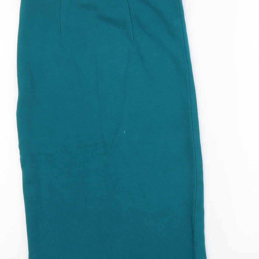 Topshop Womens Blue Cotton Straight & Pencil Skirt Size 8 Buckle