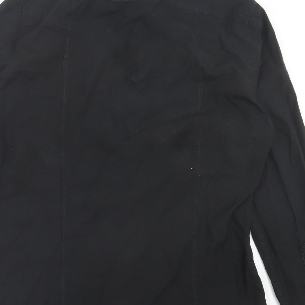 H&M Mens Black Polyester Button-Up Size S Collared Button