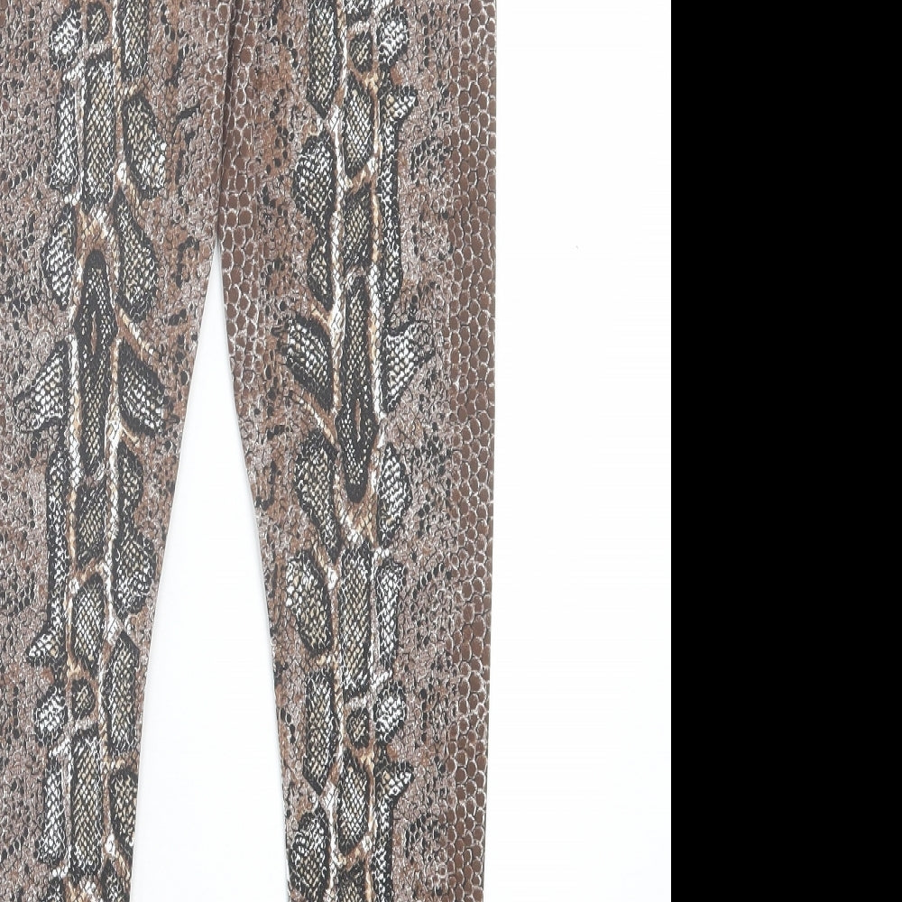 Papaya Womens Brown Animal Print Polyester Capri Trousers Size 10 L27 in Regular - Snake Print