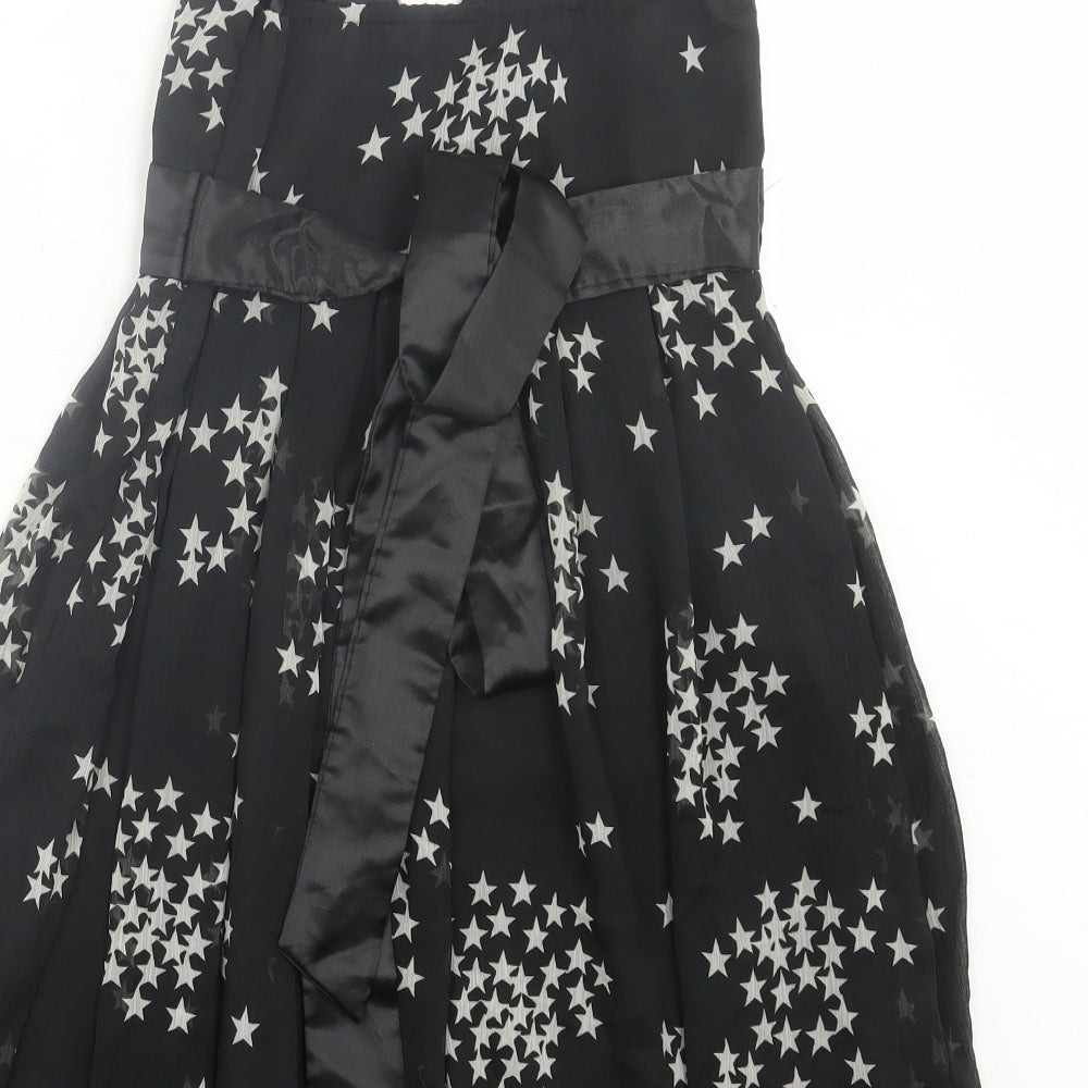 Oli Womens Black Geometric Polyester A-Line Size 10 V-Neck Pullover - Star Pattern