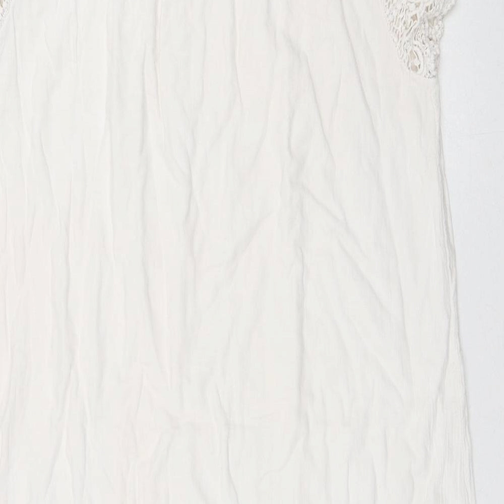 Preworn Womens White Cotton A-Line Size L Square Neck