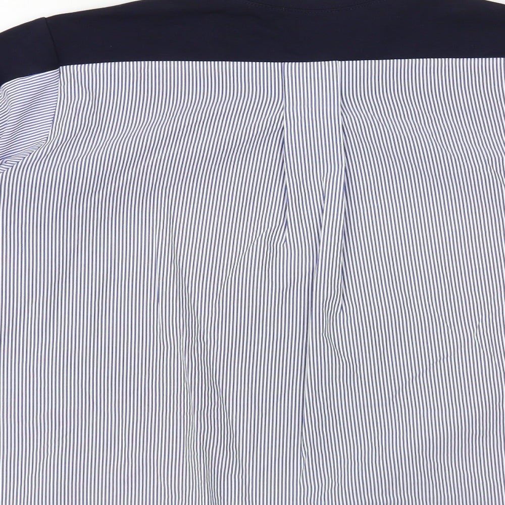 Gallery Womens Blue Striped Viscose Basic Blouse Size M Crew Neck