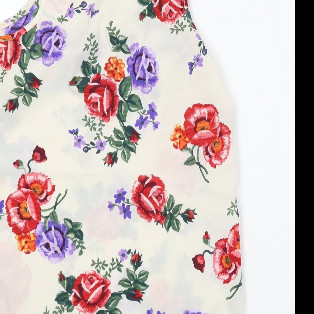Atmosphere Womens Ivory Floral Viscose Basic Blouse Size 6 Round Neck