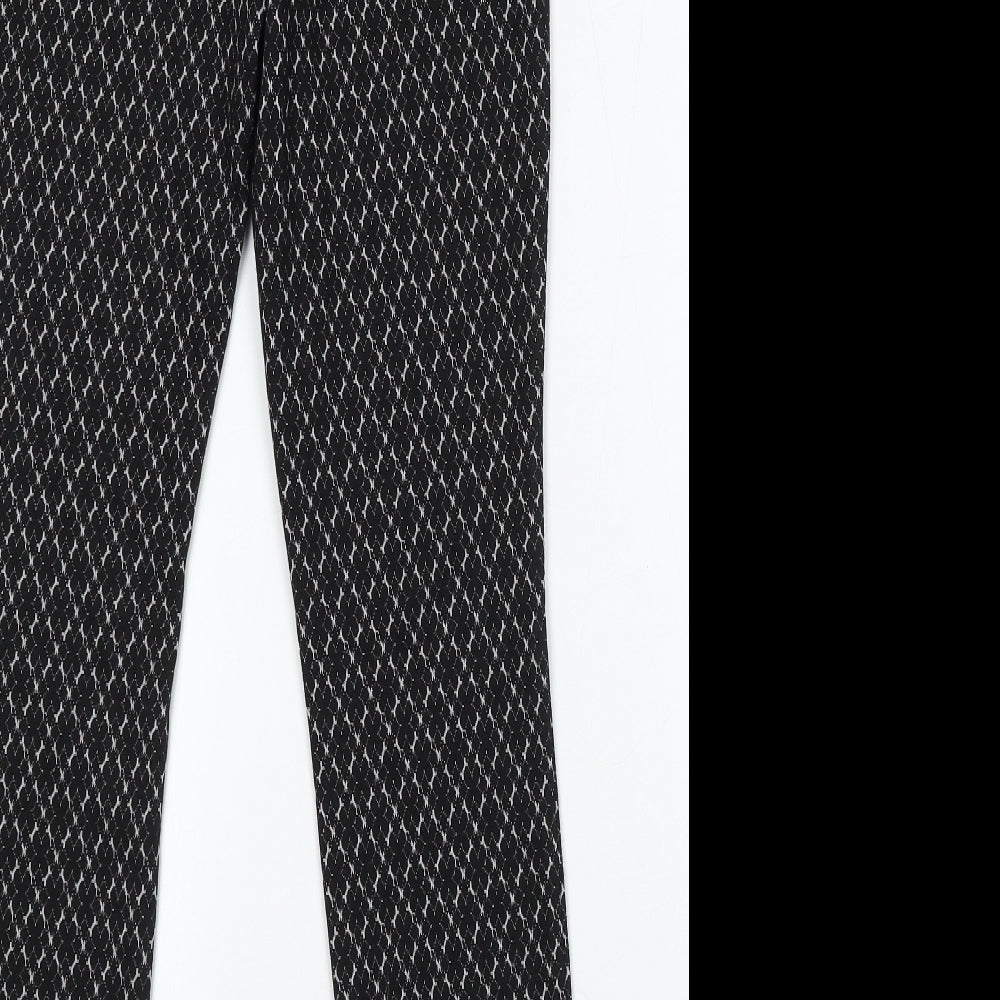 Papaya Womens Black Geometric Polyester Trousers Size 10 L30 in Regular