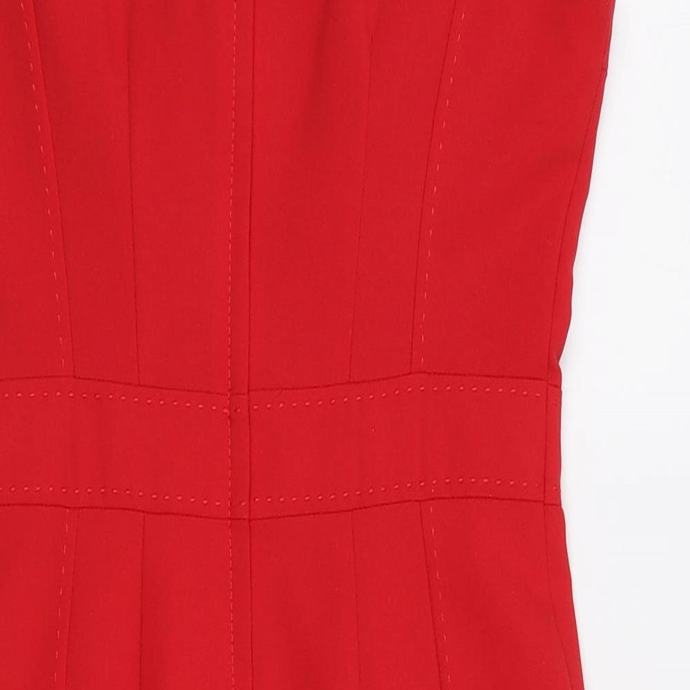 New Look Womens Red Polyester Pencil Dress Size 10 Square Neck Zip - Formal