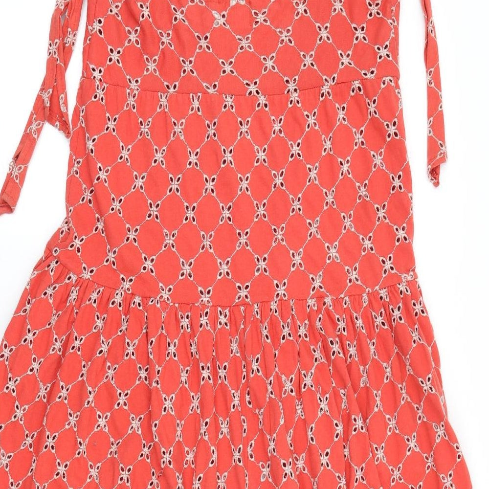ASOS Womens Orange Floral 100% Cotton A-Line Size 8 Square Neck - Bow detail