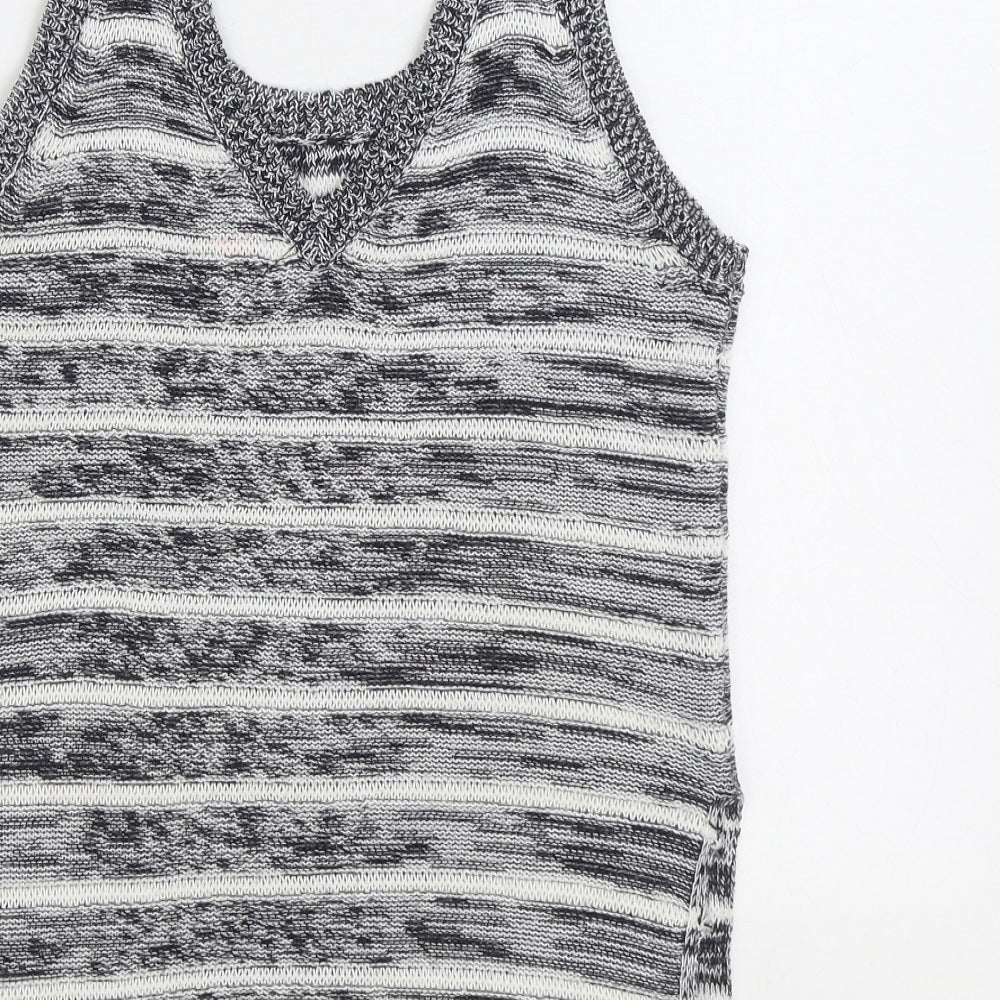 Lottie Loves Womens Grey V-Neck Striped Acrylic Vest Jumper Size 8