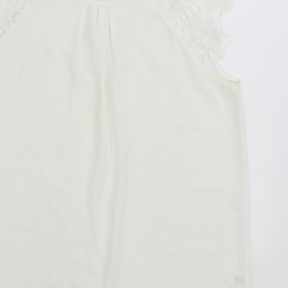 Adiva Womens White Polyester Basic Blouse Size M Round Neck - Lace Sleeves