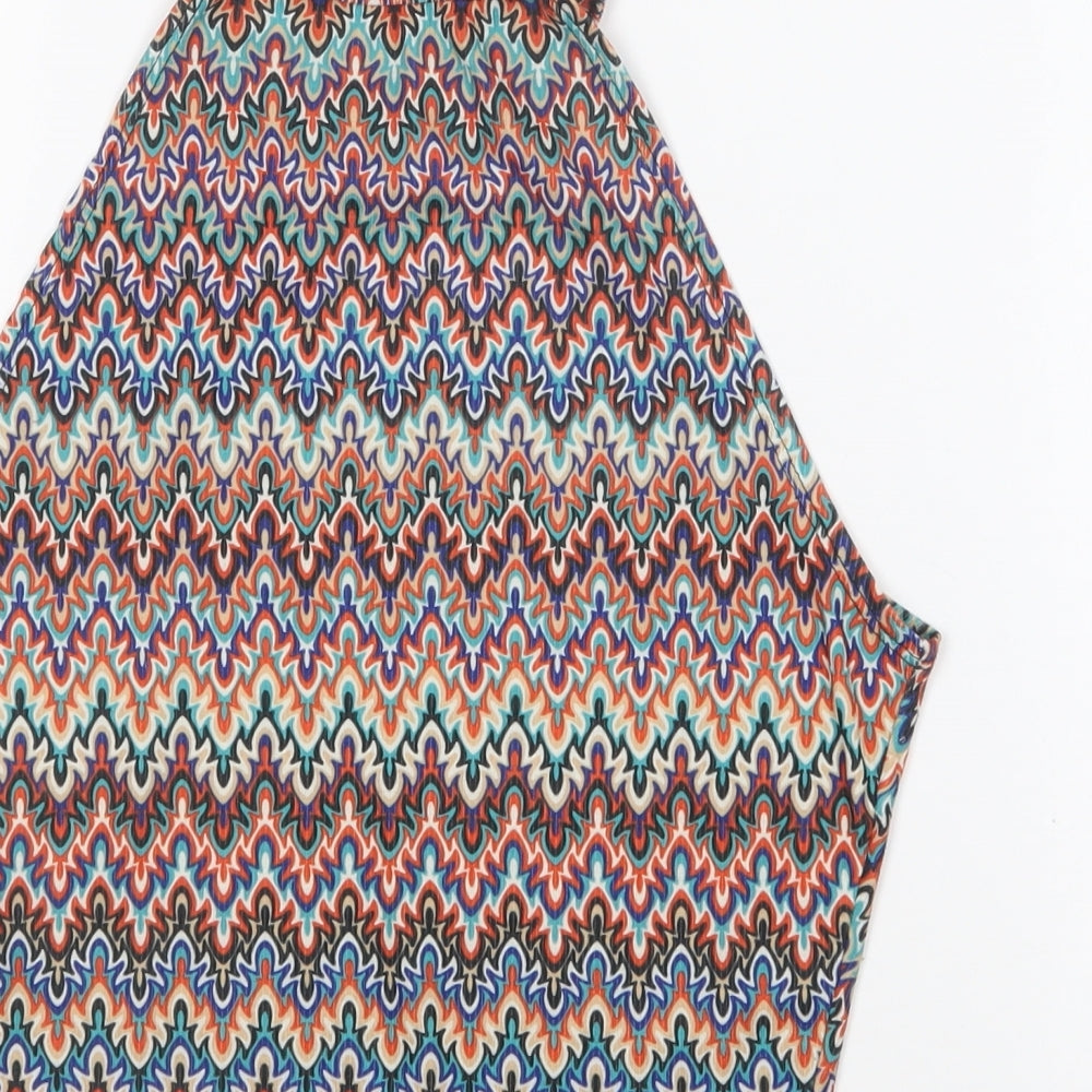 New Look Womens Multicoloured Geometric Polyester Cropped T-Shirt Size 10 Round Neck