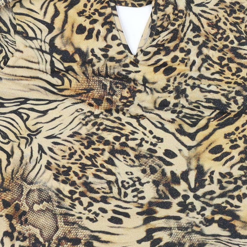 Julien Macdonald Womens Yellow Animal Print Polyester Basic Blouse Size 12 High Neck - Leopard Print