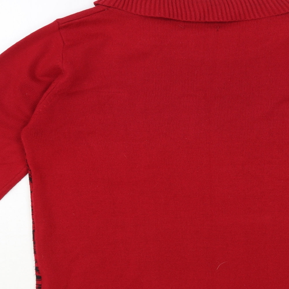 Casamia Womens Red Roll Neck Floral Acrylic Pullover Jumper Size S