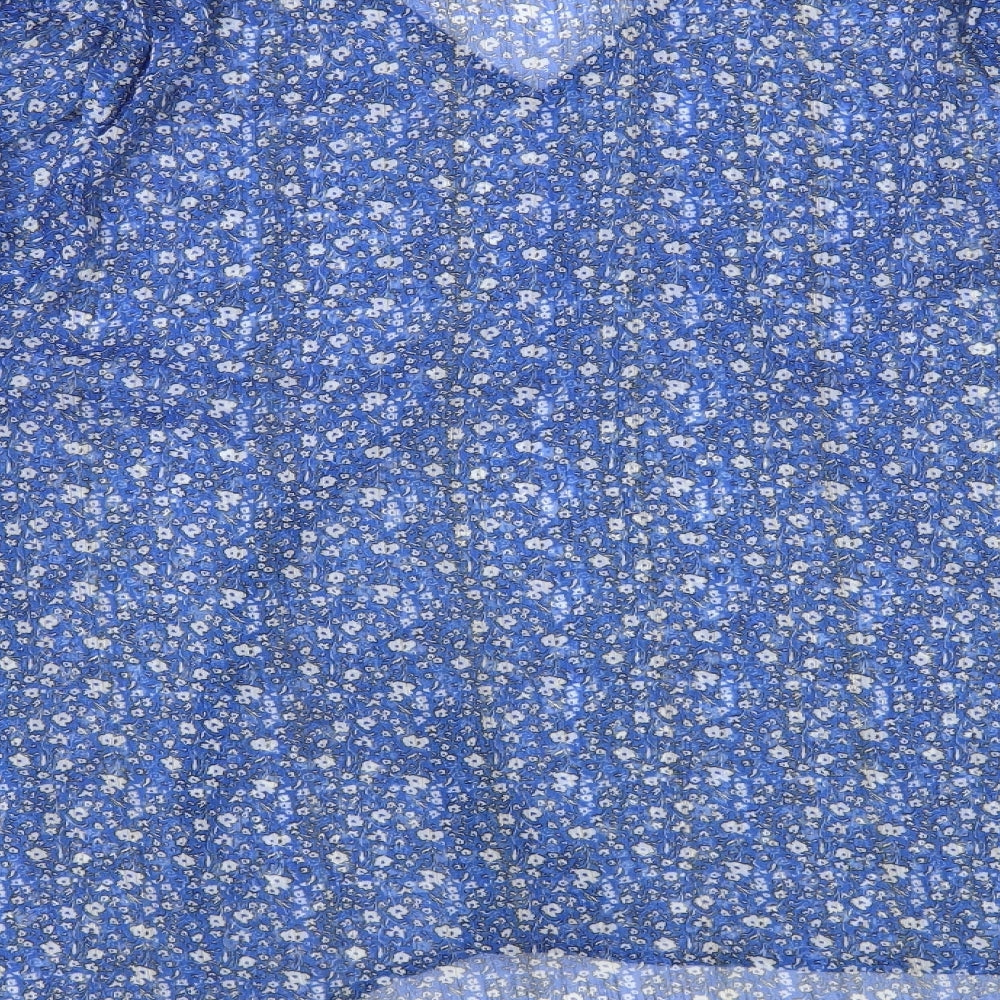 Dunnes Stores Womens Blue Floral Polyester Basic Blouse Size XL V-Neck