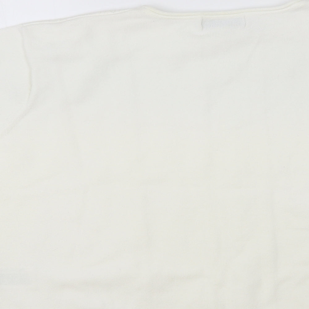 Jumper Womens White Crew Neck Cotton Pullover Jumper Size L
