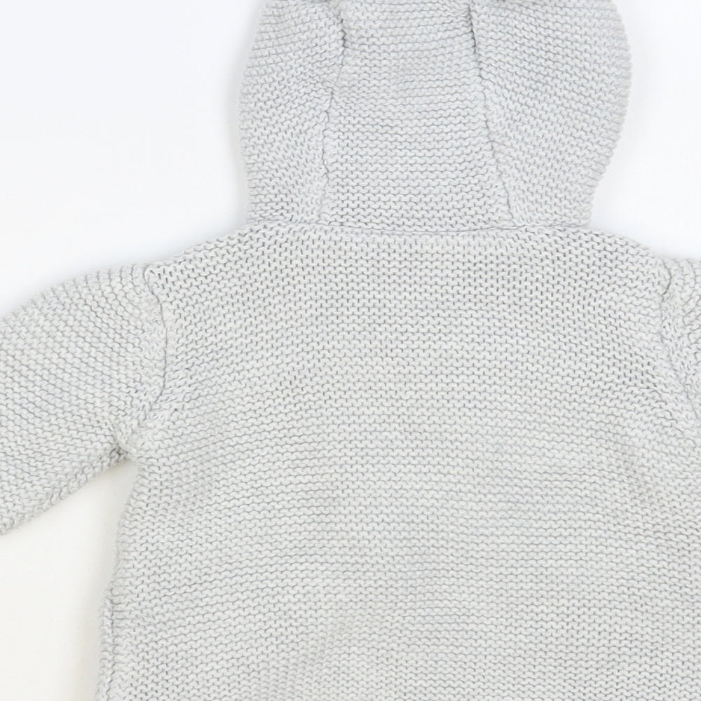 Marks & Spencer Baby Grey Cotton Cardigan Jumper Size 6-9 Months Button - Bear Hood